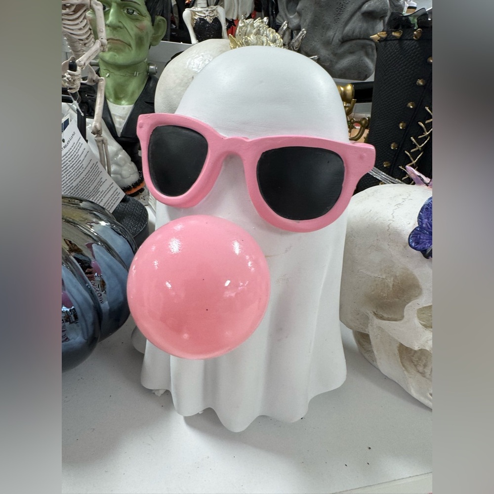 PINK Bubble Bubblegum ghost figurine w/ sunglasses Halloween NEW